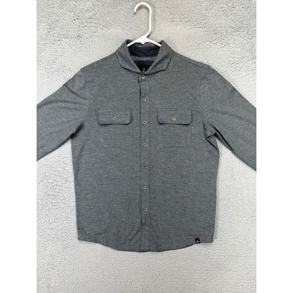 Prana Shirt Adult Small Grey Pinstripe Button Up Hiking Long Sleeve Pockets Mens